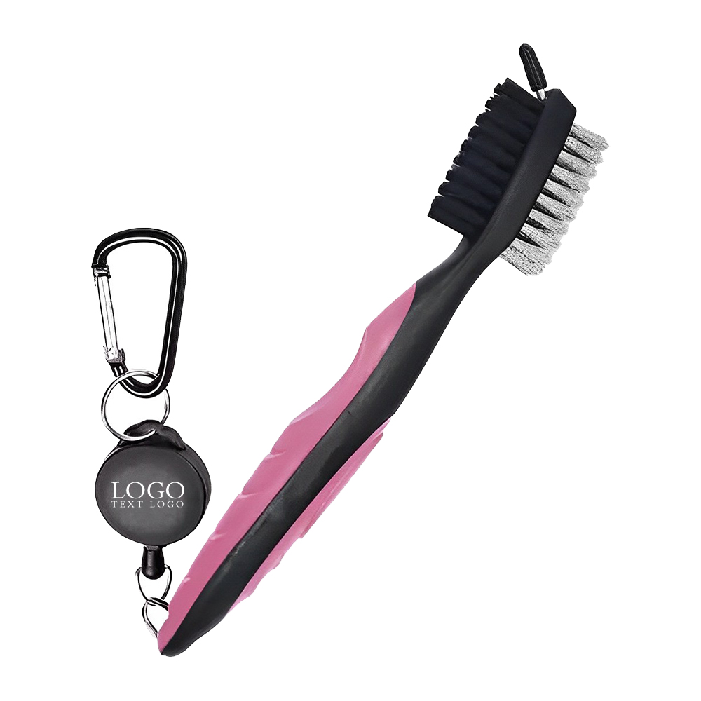 Golf Club Brush Groove Cleaner w Carabiner Pink With Logo