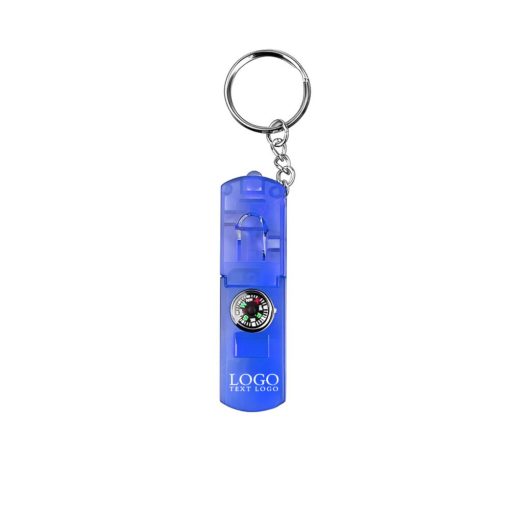 Blue LED Keychain With Compass & Whistle With Logo