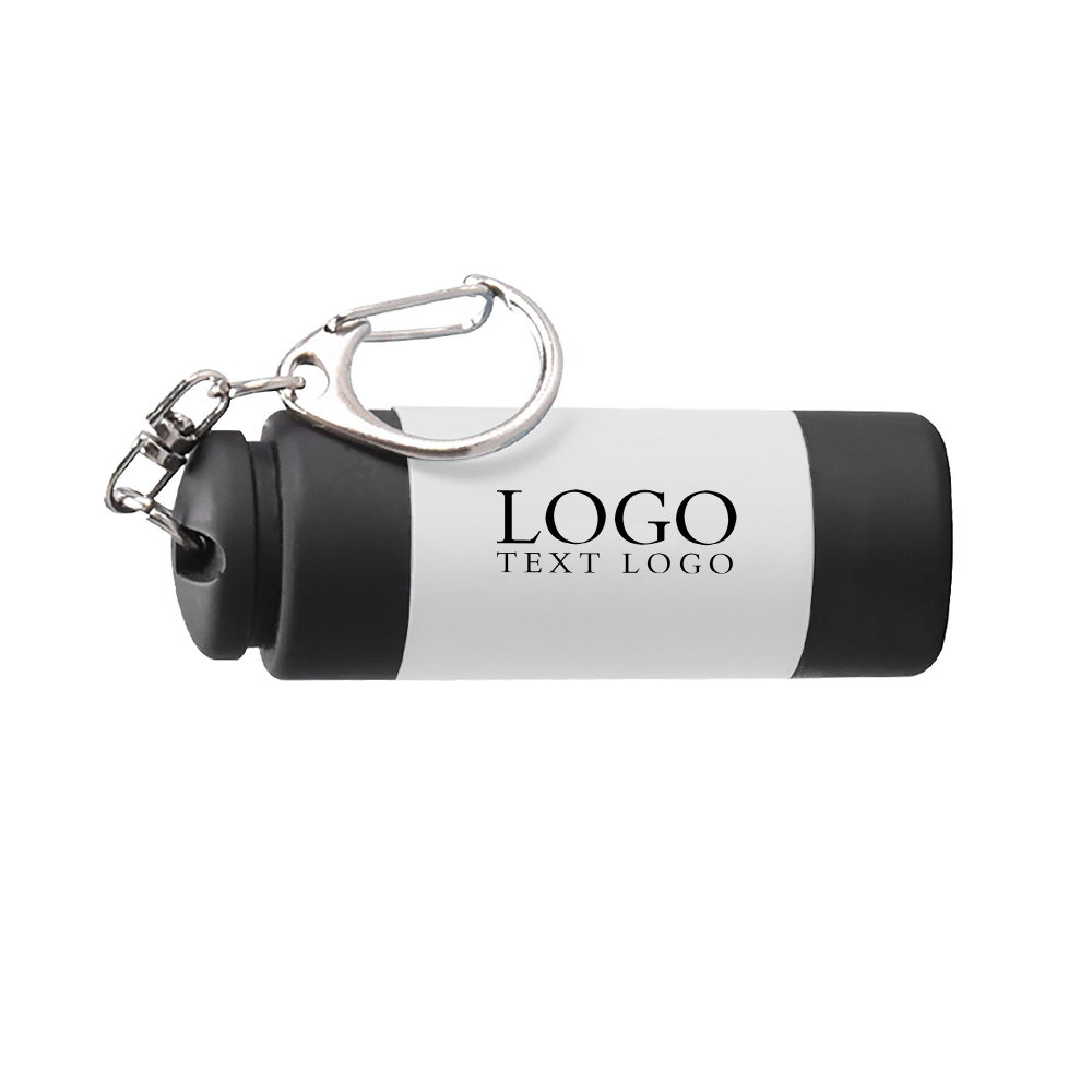 White Mini Keychain With Flashlight With Logo