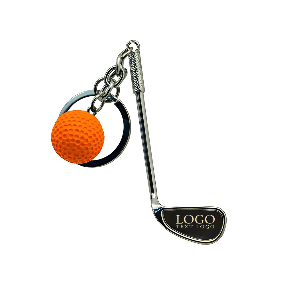 Promotional Golf Clubs Keychains Orange With Logo