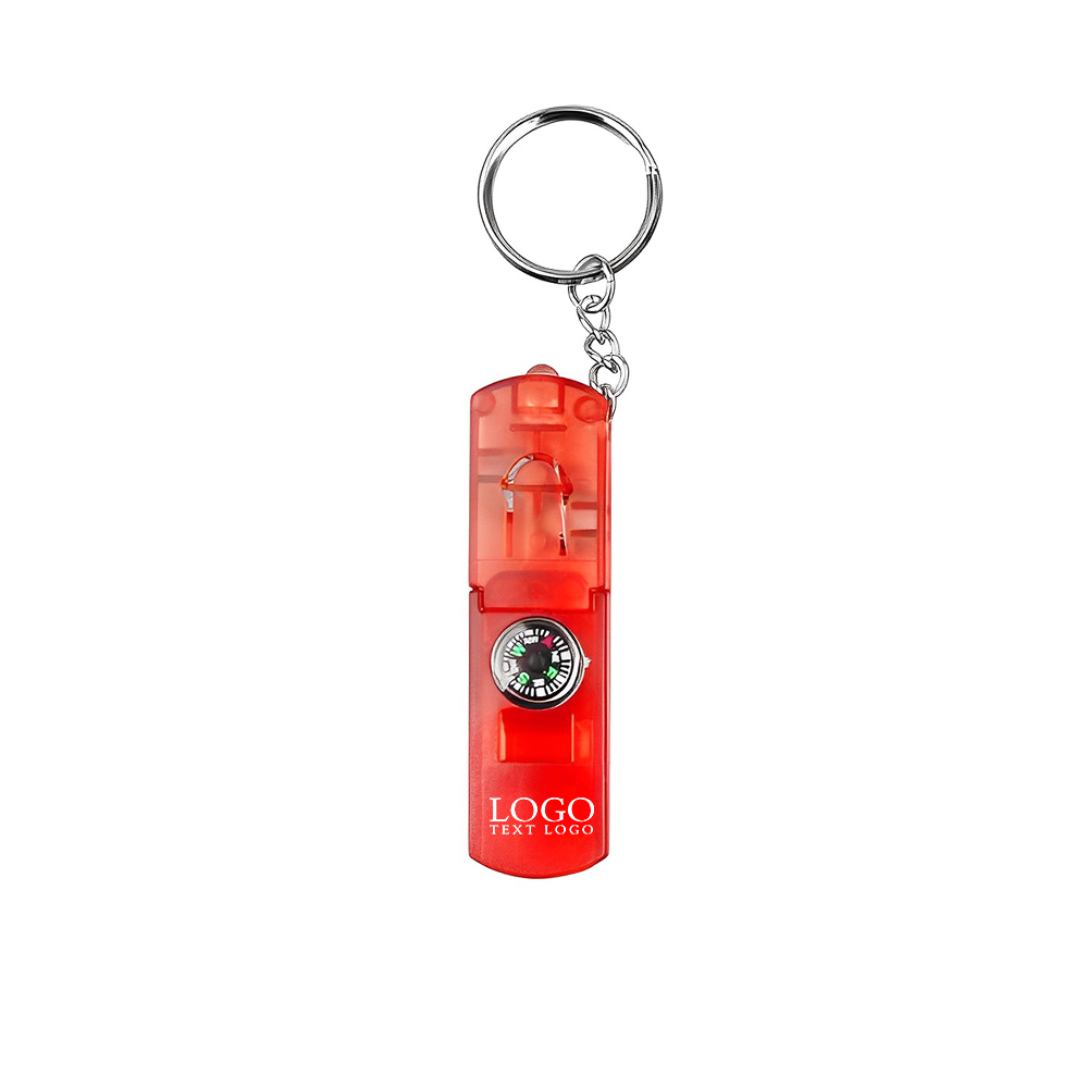 Red LED Keychain With Compass & Whistle With Logo