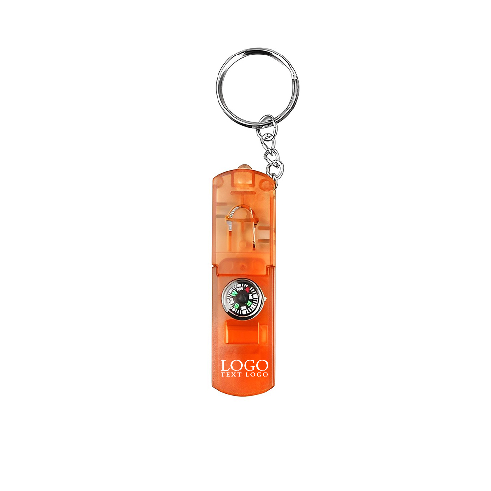 Orange LED Keychain With Compass & Whistle With Logo