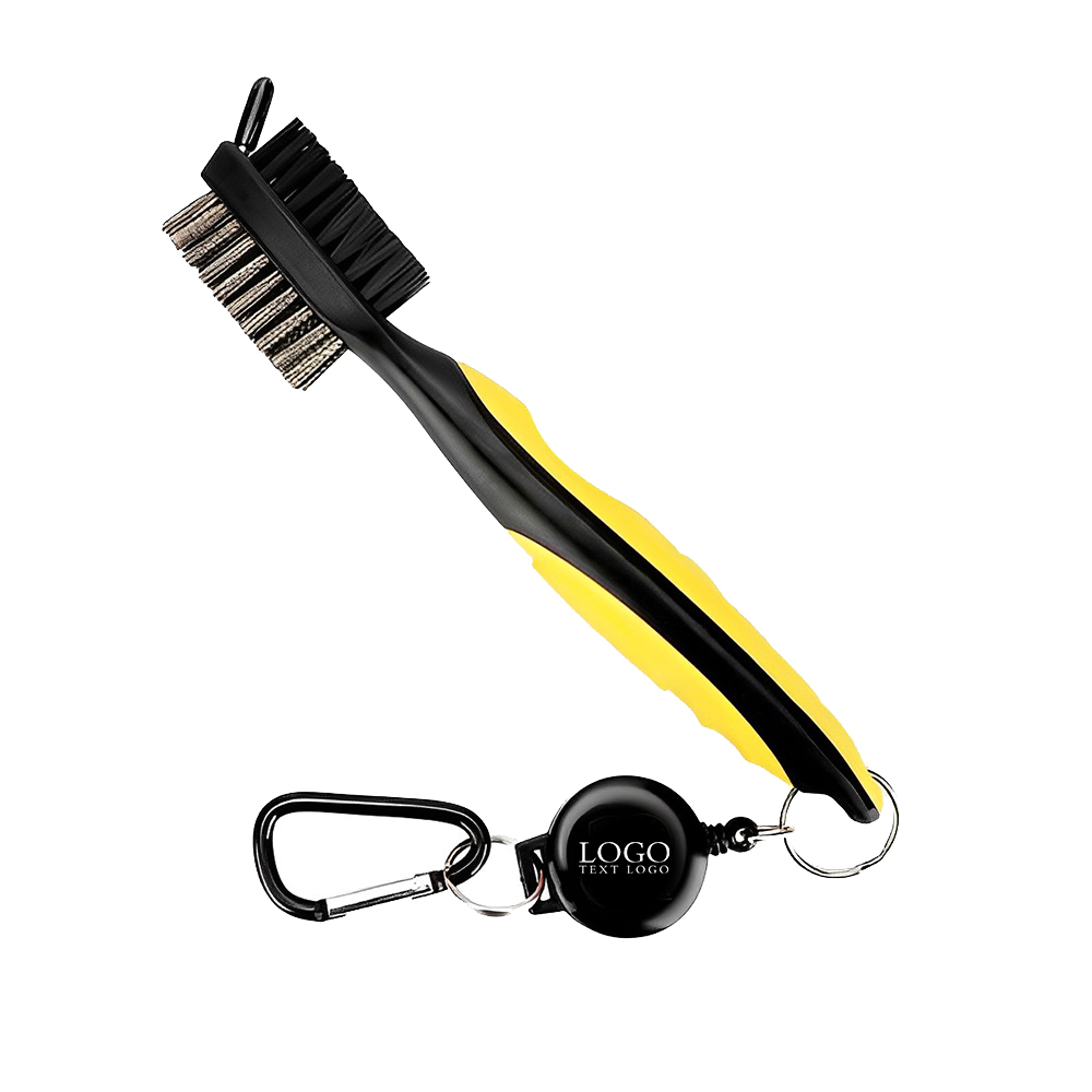 Golf Club Brush Groove Cleaner w Carabiner Yellow With Logo