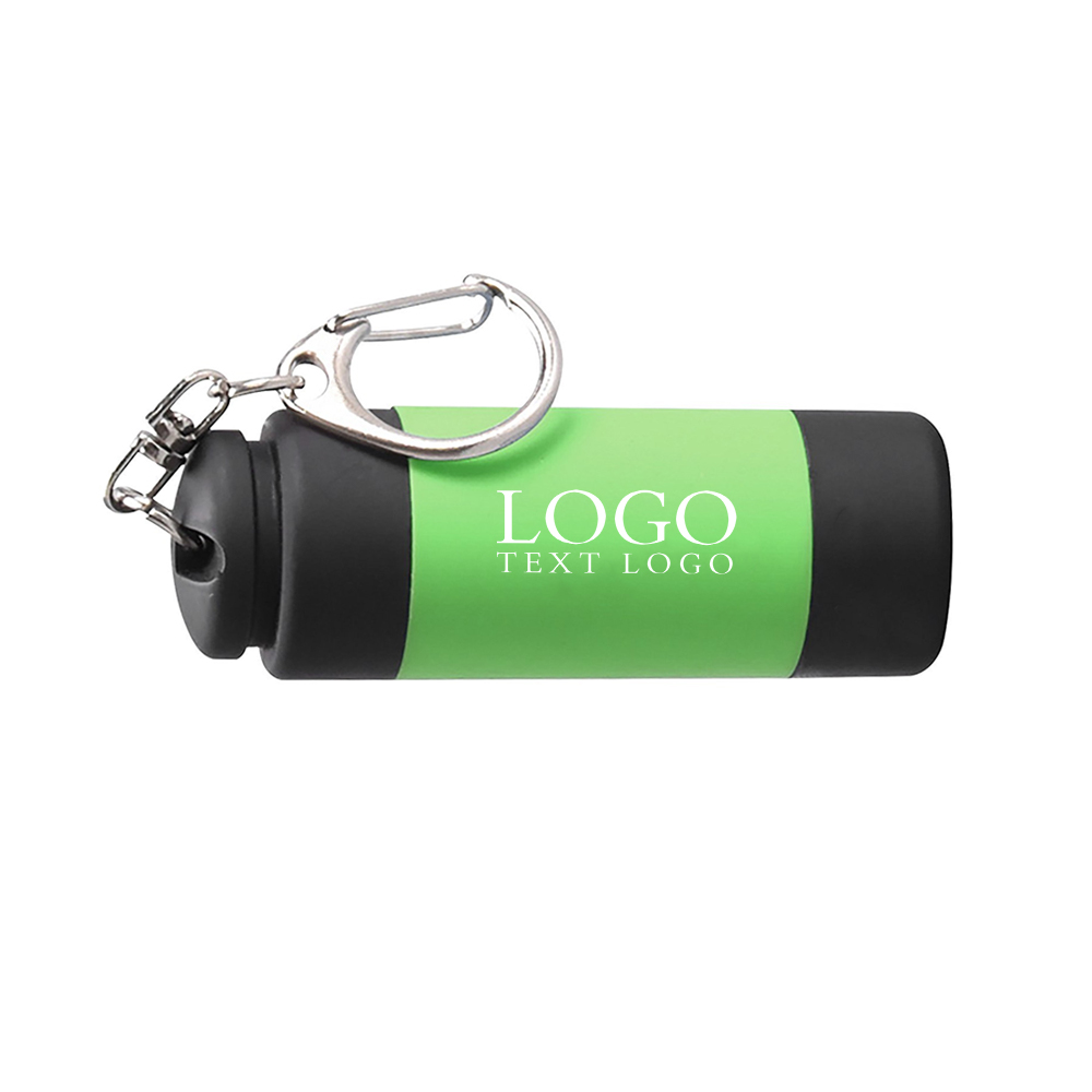 Green Mini Keychain With Flashlight With Logo