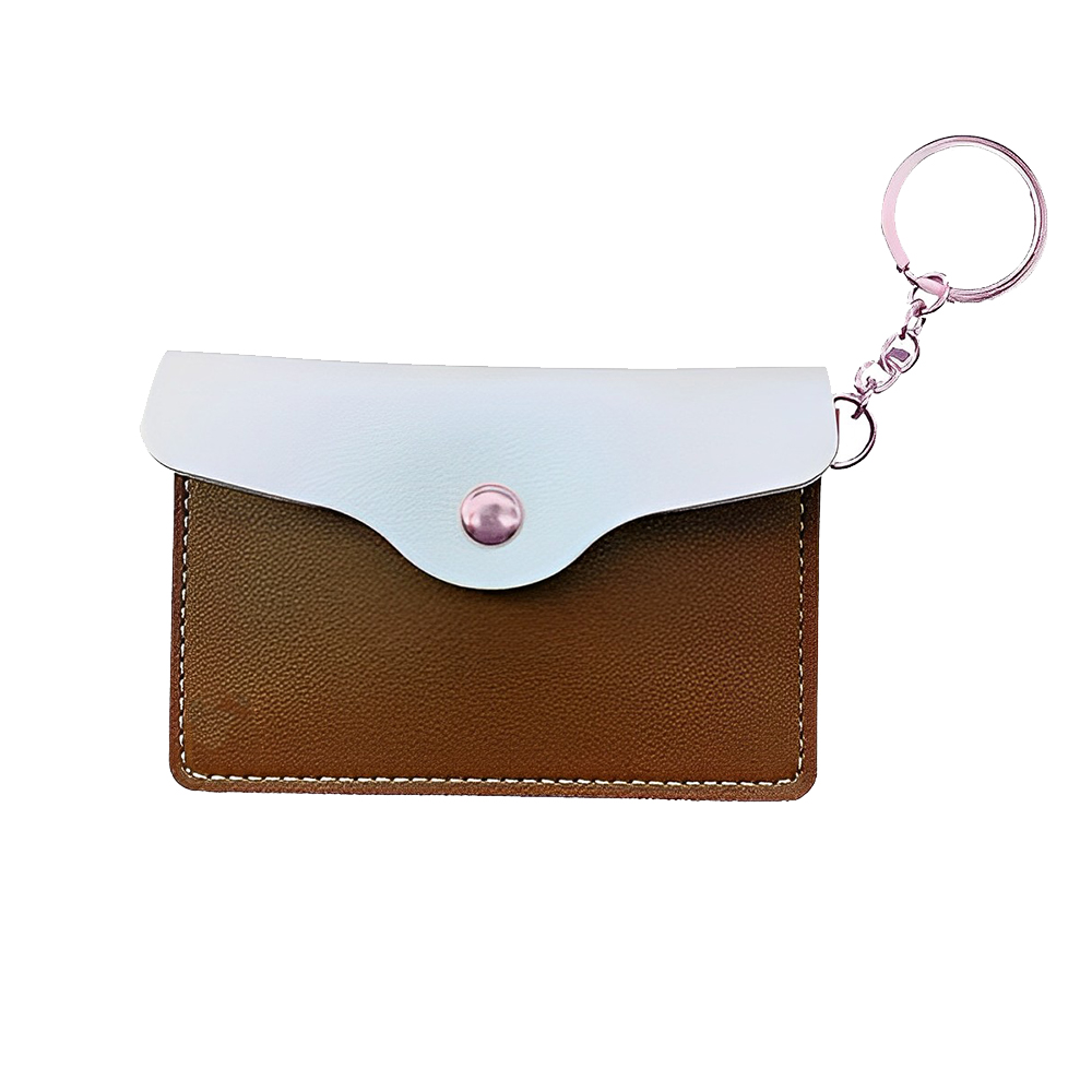 Leather Mini Coin Purse WPress Button And Key Ring Brown