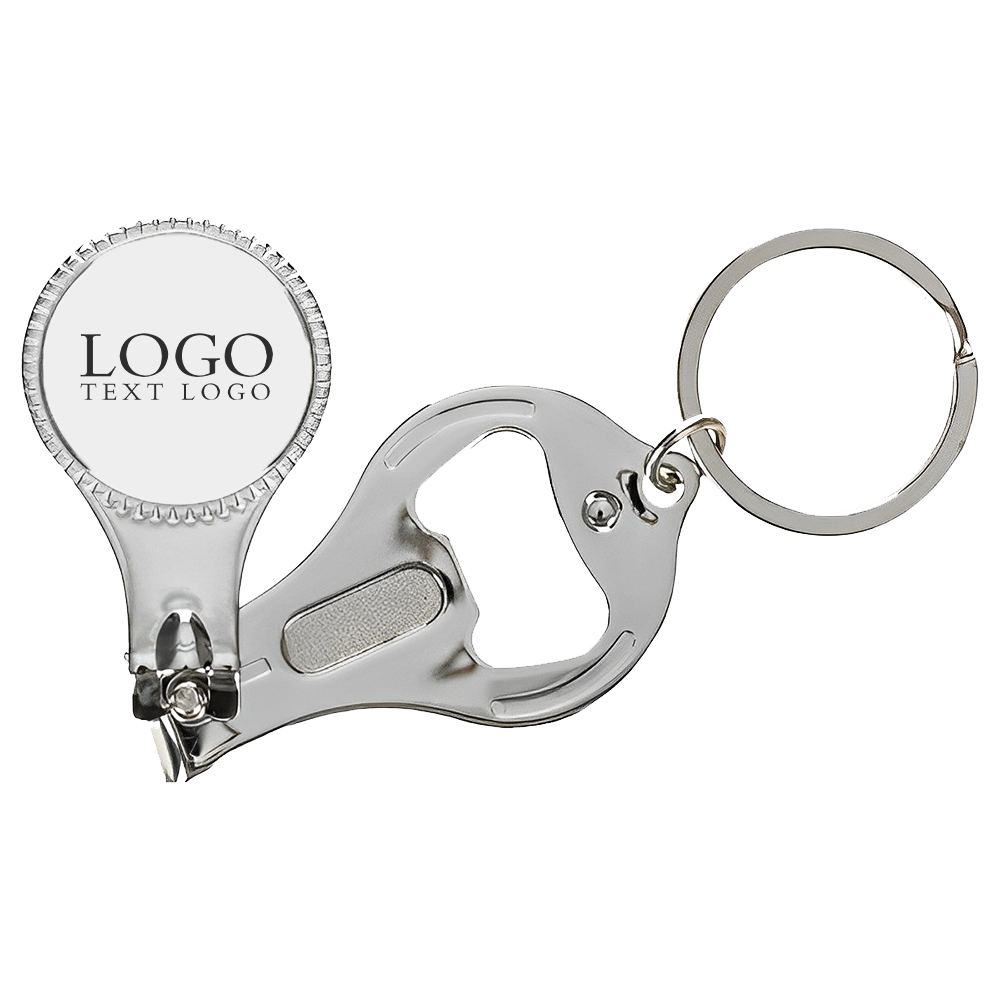 Round Nail Clipper With Bottle Opener Keyring Logo Sliver