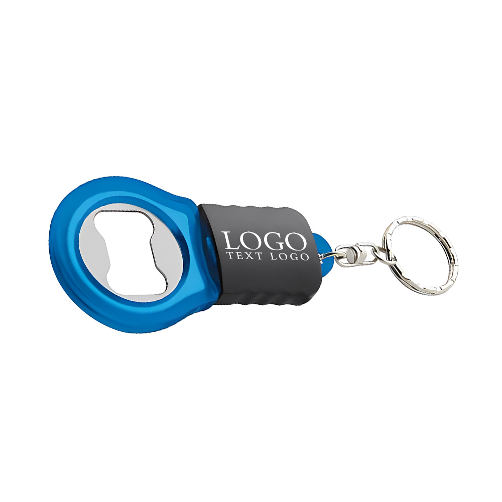 Custom LED Bottle Opener Keychain Blue With Logo