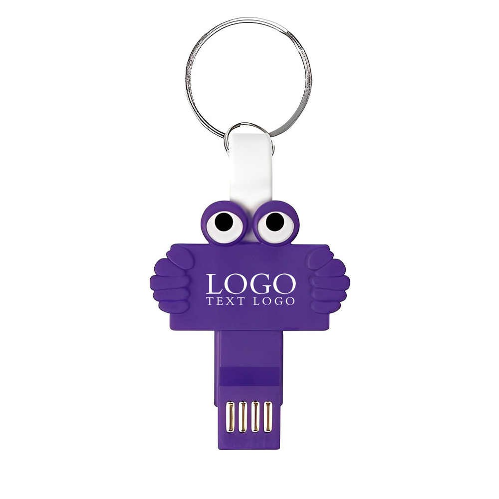 Clipster Buddy 3-In-1 Charging Cable Key Ring Purple With Logo