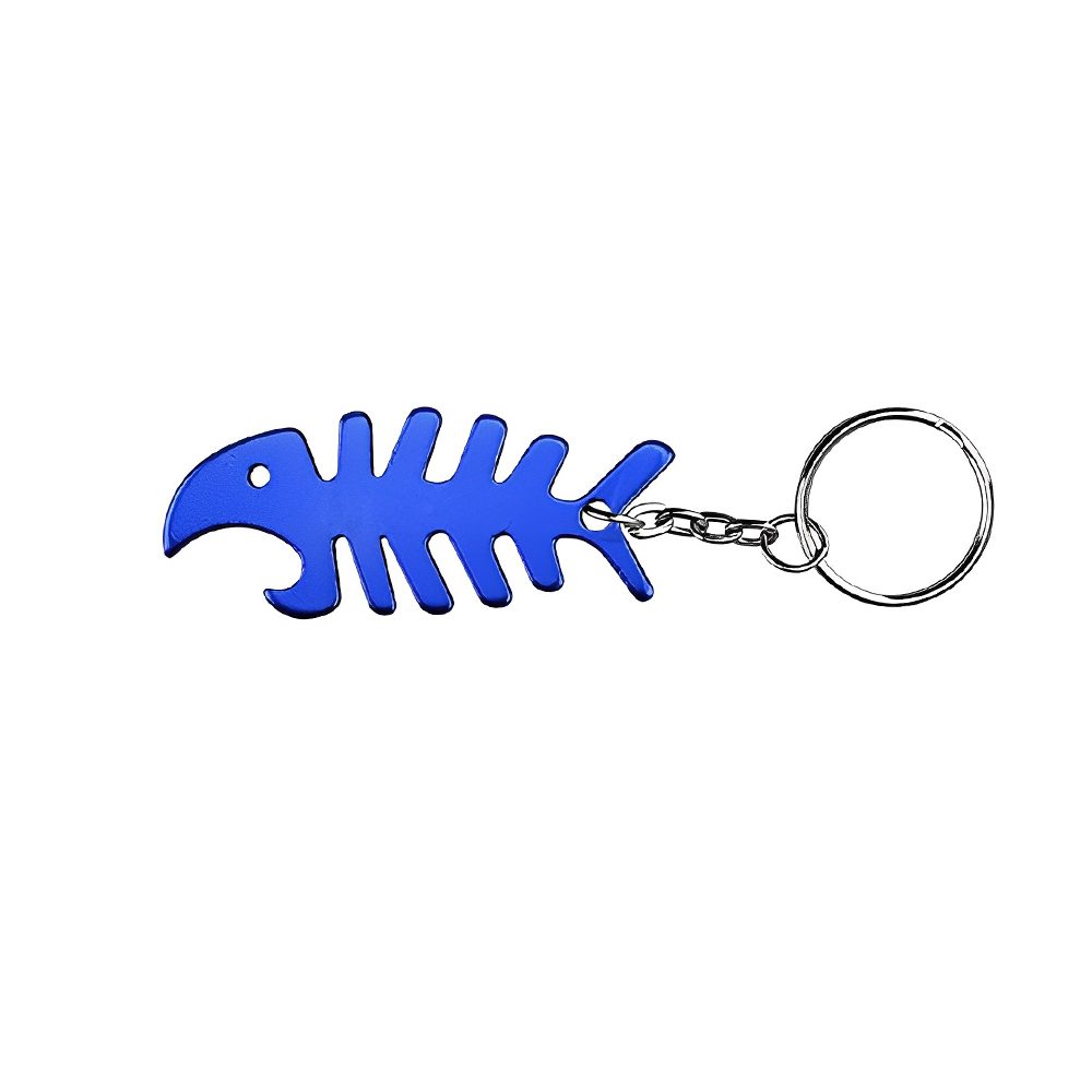 Blue Fish Bone Shaped Metal Bottle Opener with Key Holder