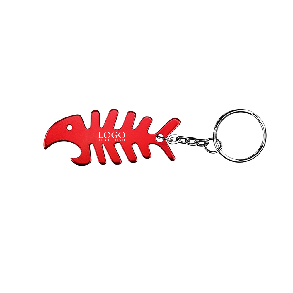 Red Fish Bone Shaped Metal Bottle Opener with Key Holder With Logo