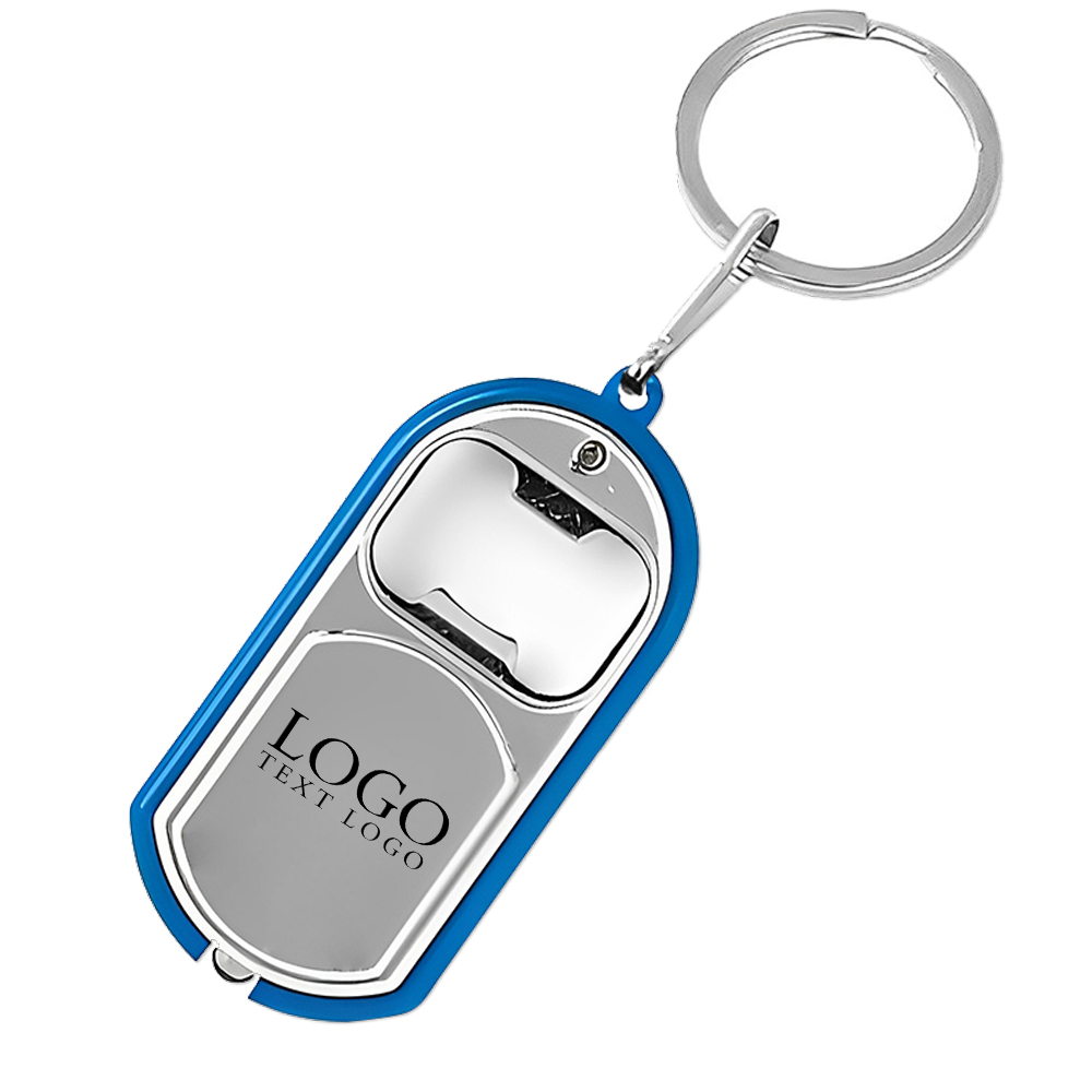 Bottle Opener Keychain With LED Light Blue With Logo
