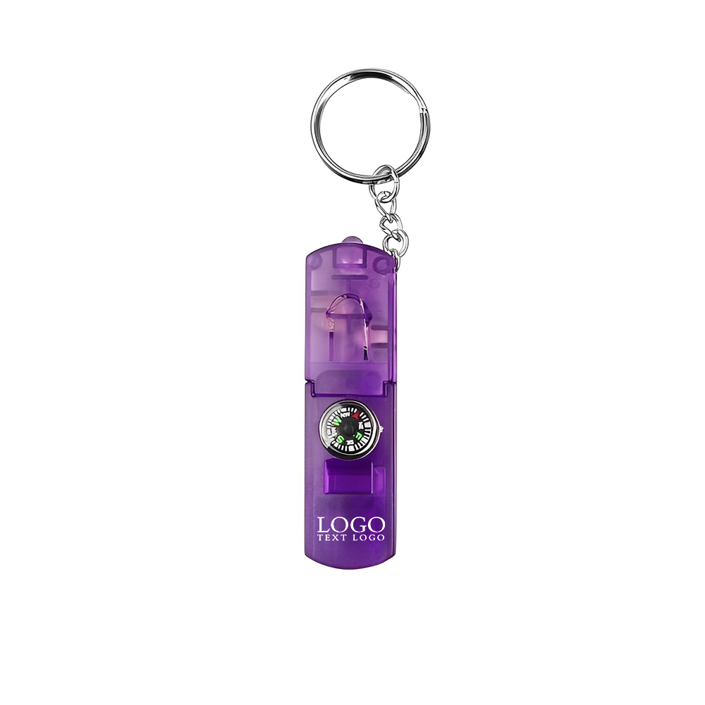 Purple LED Keychain With Compass & Whistle With Logo