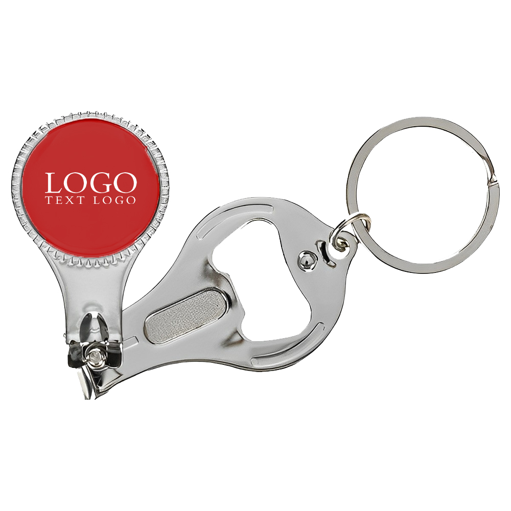 Round Nail Clipper With Bottle Opener Keyring Red Logo