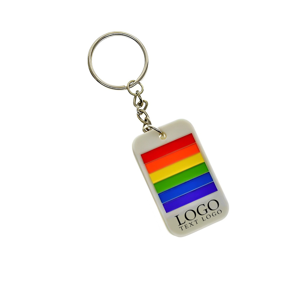 Rainbow LGBT Gay Pride Key Chains White With Logo