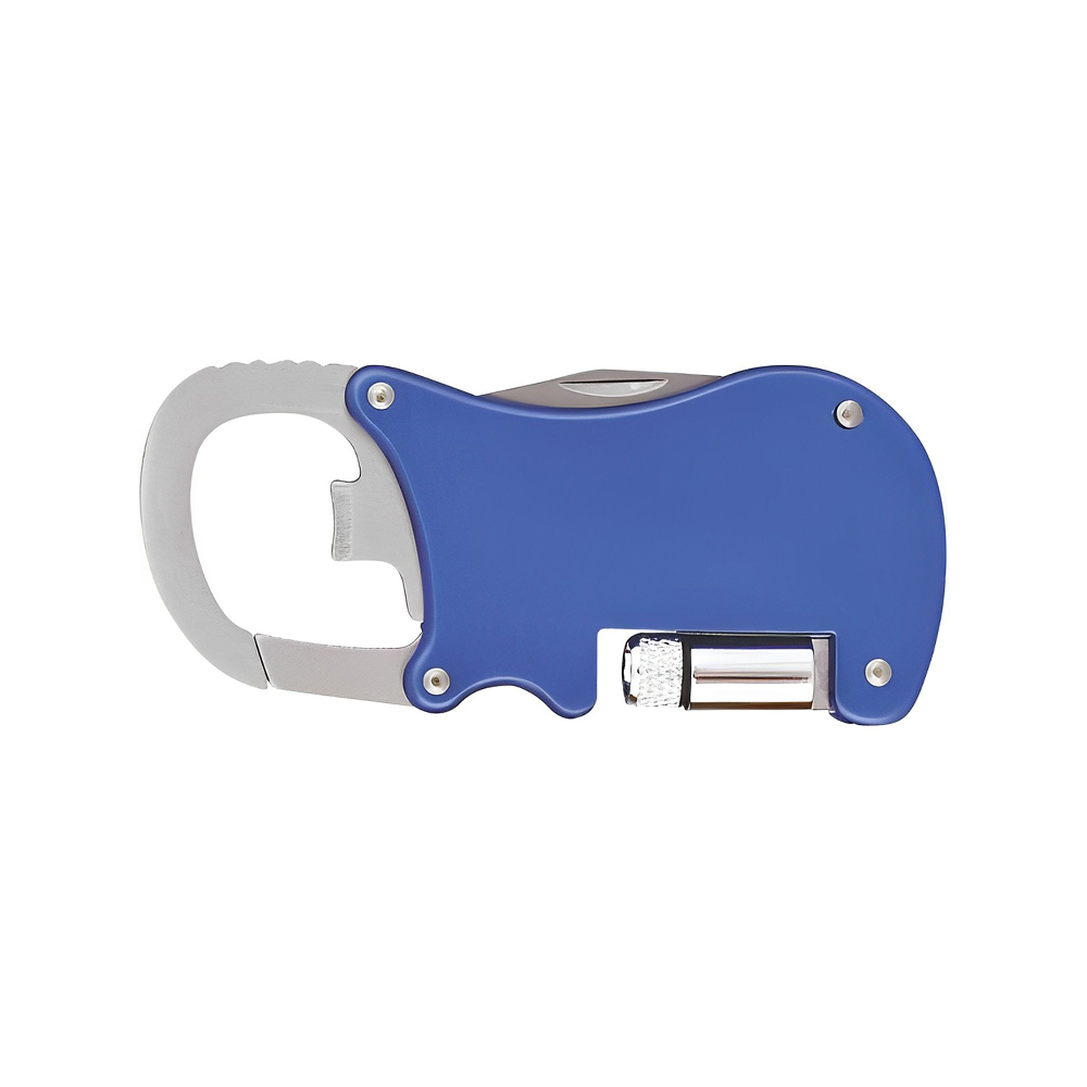 Blue Carabiner With Bottle Opener & Pocketknife