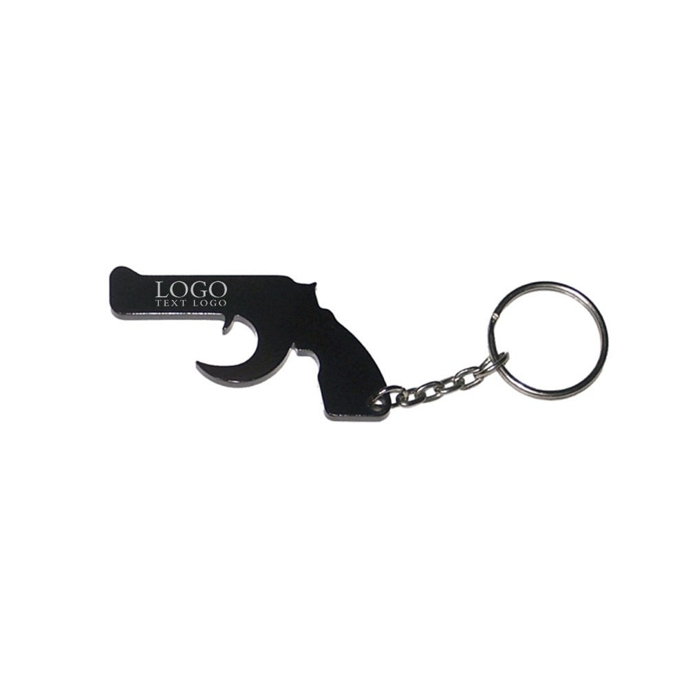 Gun Shape Bottle Opener Keychain Metallic Black With Logo
