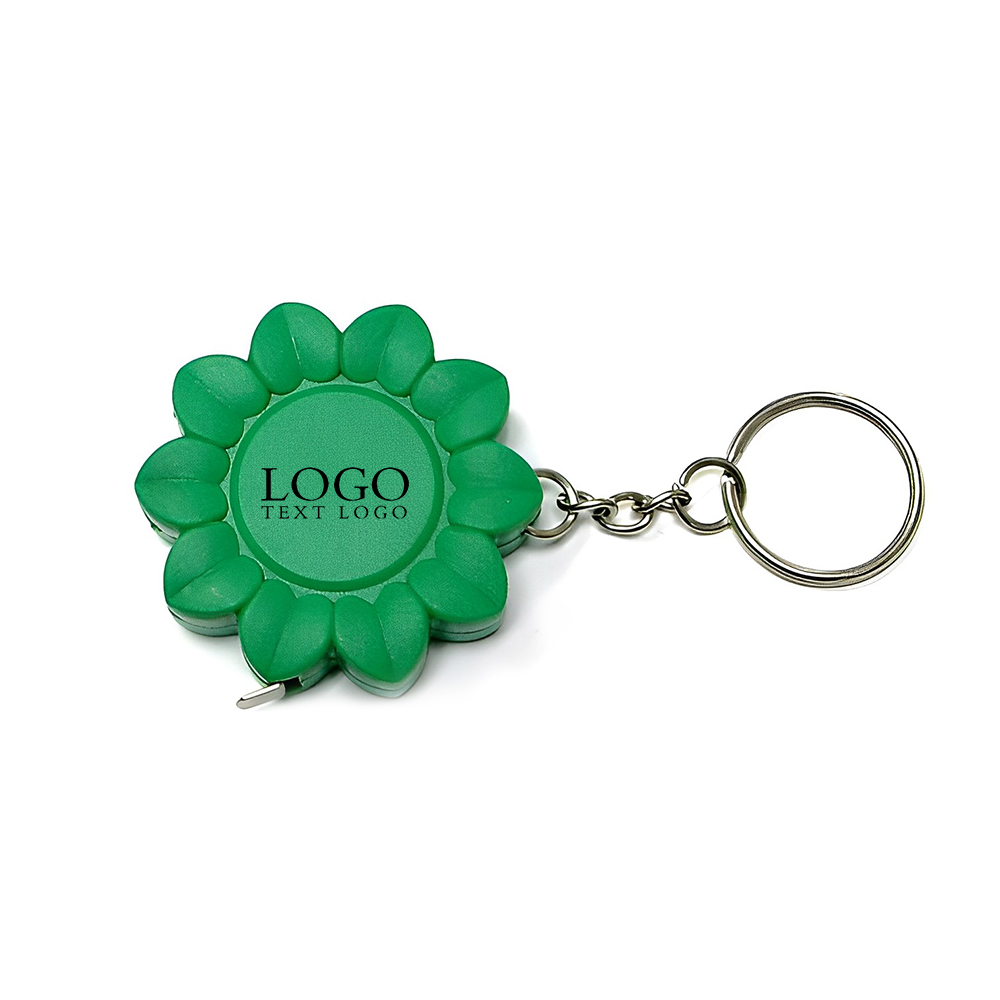 Sunflower Shape Tape Measure Key Chain Green With Logo