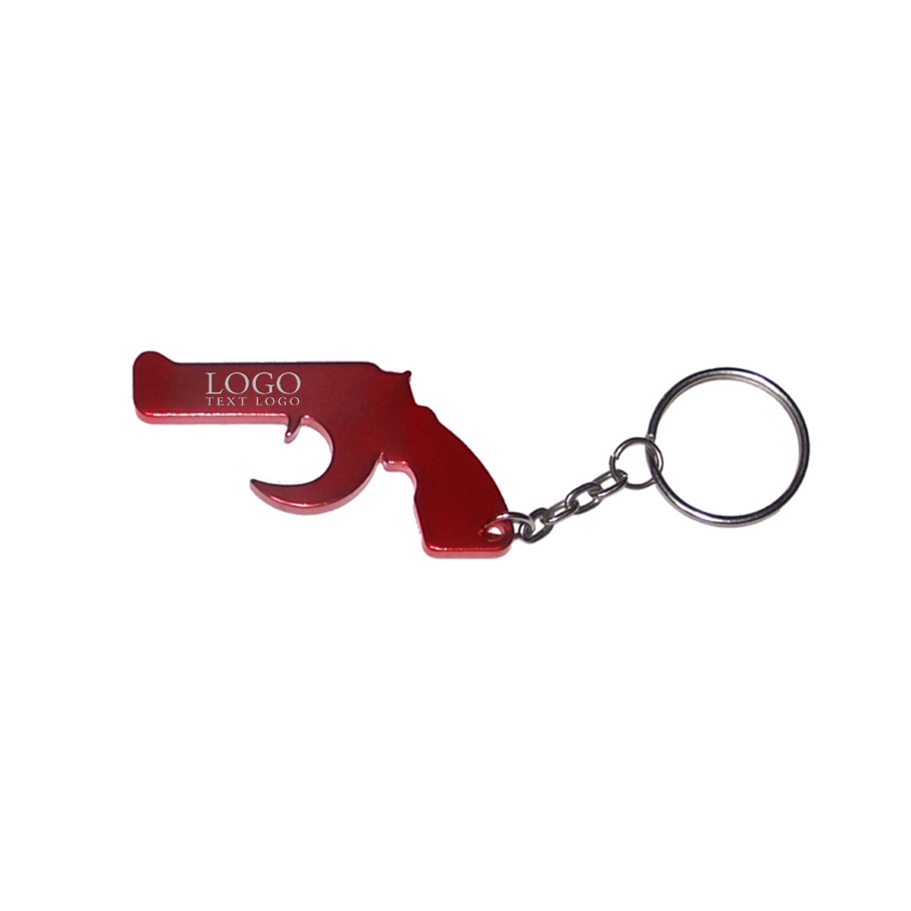 Gun Shape Bottle Opener Keychain Metallic Red With Logo