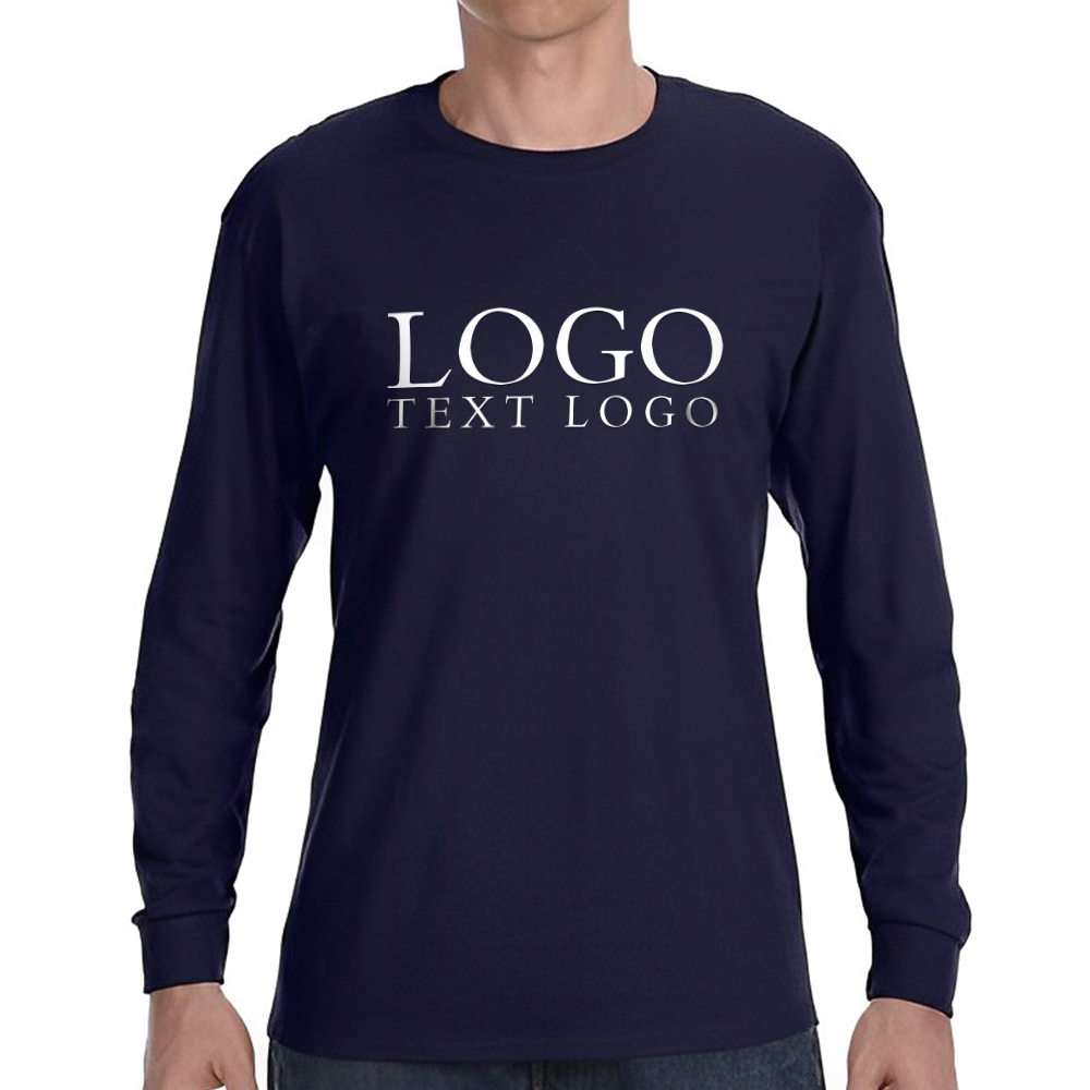 Marketing Gildan Heavy Cotton Long Sleeve T-Shirt Navy Blue With Logo