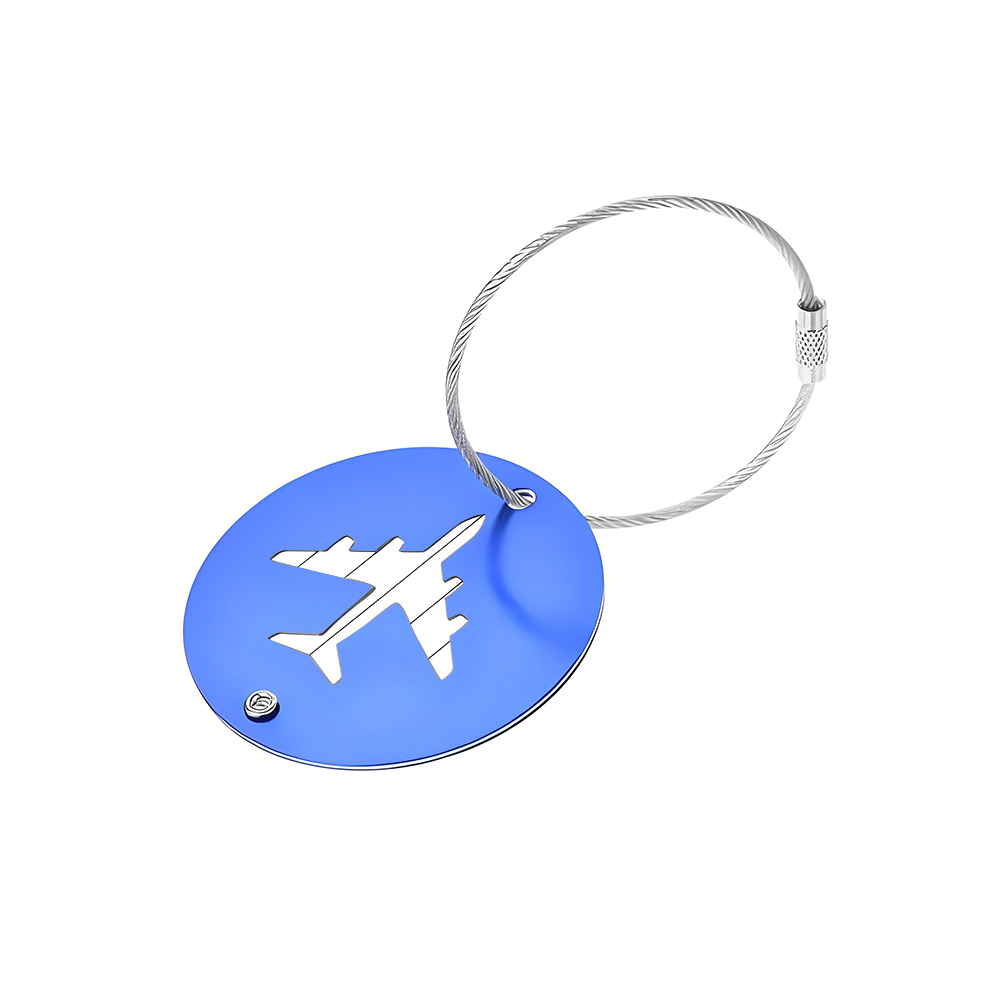 Round Metal Travel Luggage Tags For Suitcases Blue Front