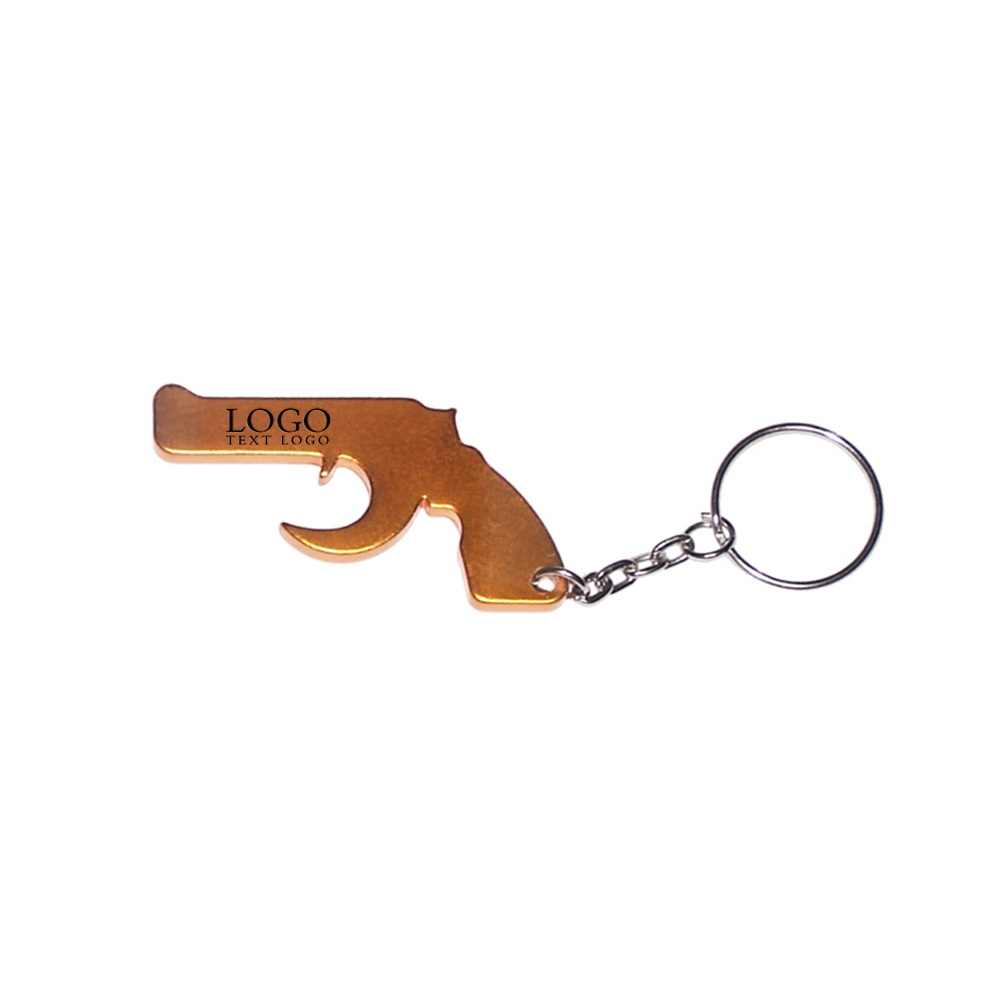 Gun Shape Bottle Opener Keychain Metallic Gold With Logo