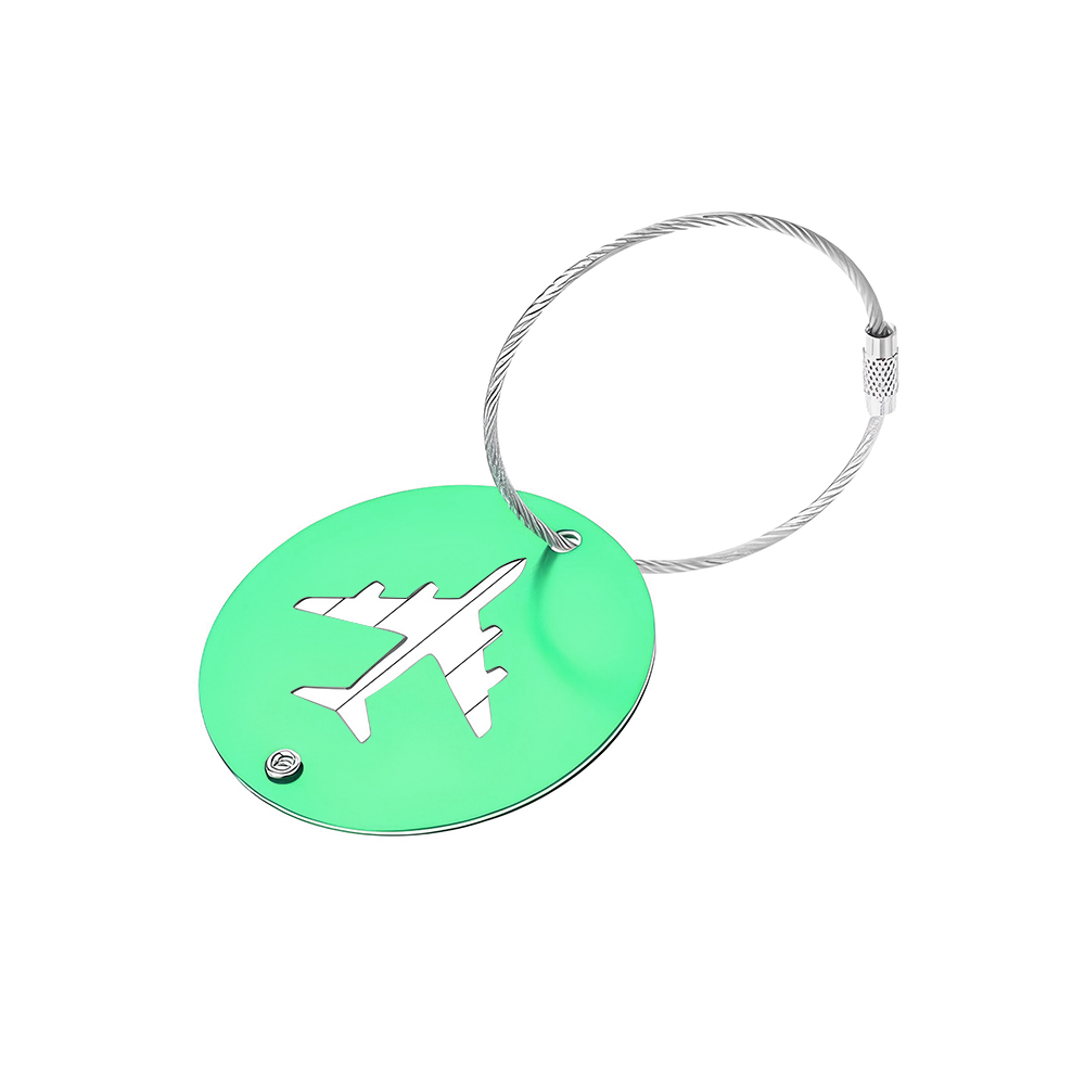 Round Metal Travel Luggage Tags For Suitcases Green Front