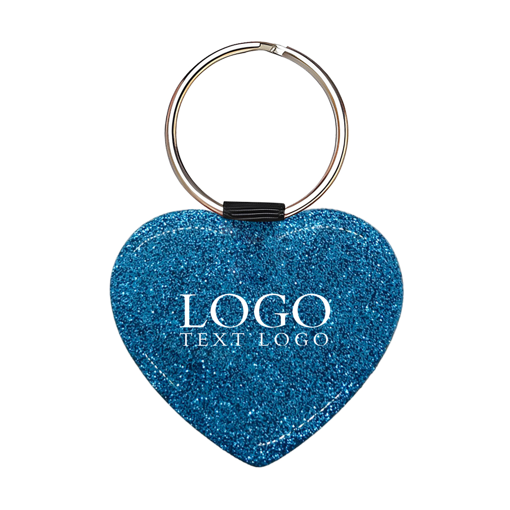 Bling Heart Shaped PU Key Chain Logo Blue