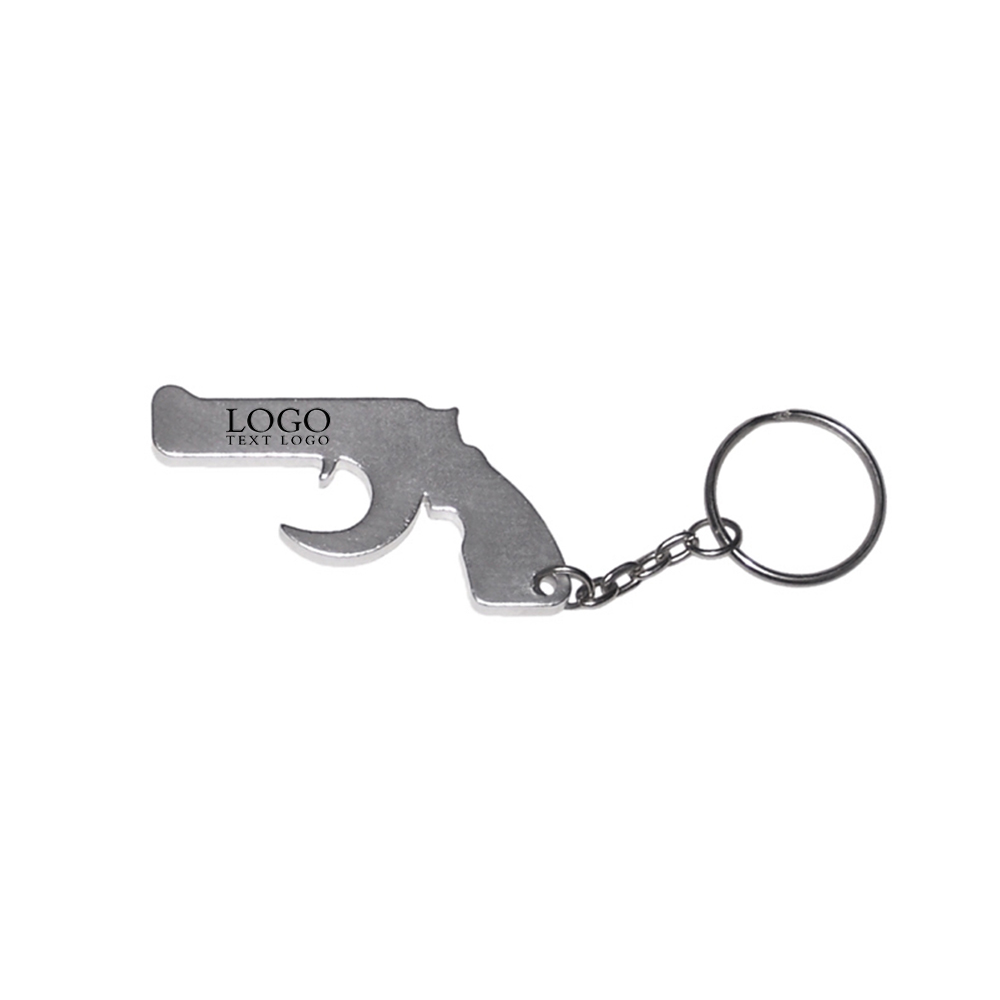 Gun Shape Bottle Opener Keychain Metallic Silver With Logo