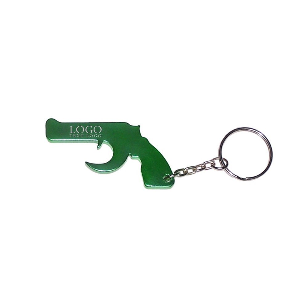 Gun Shape Bottle Opener Keychain Metallic Green With Logo