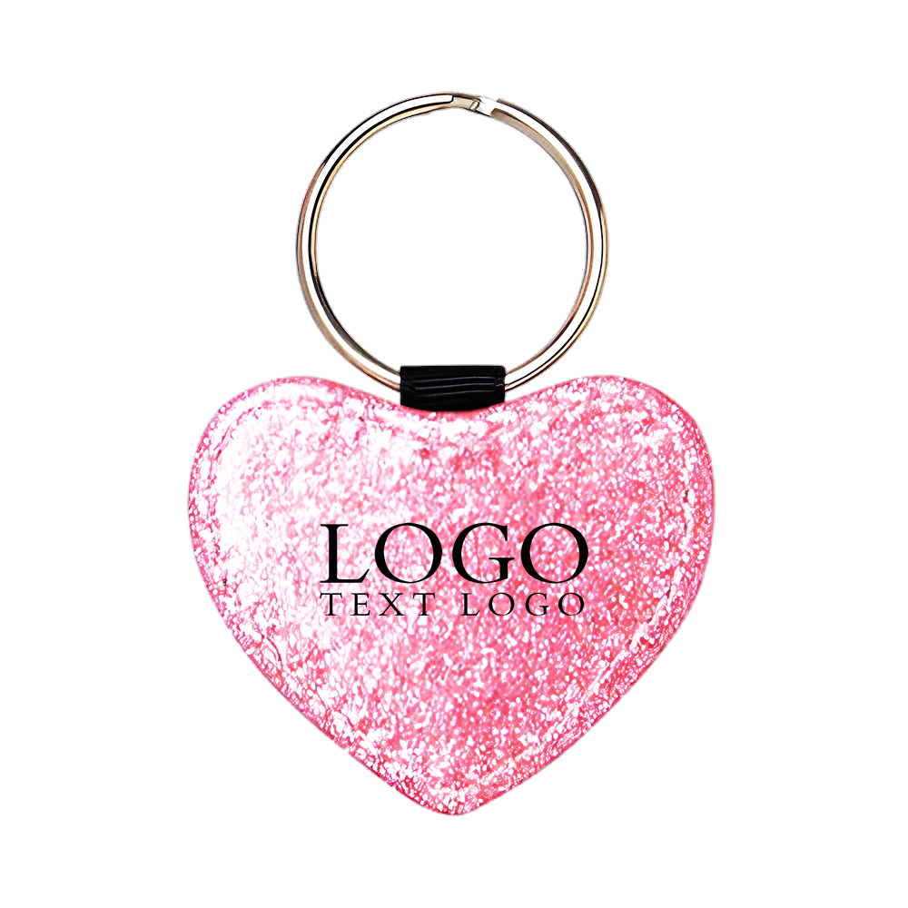 Bling Heart Shaped PU Key Chain Logo Pink