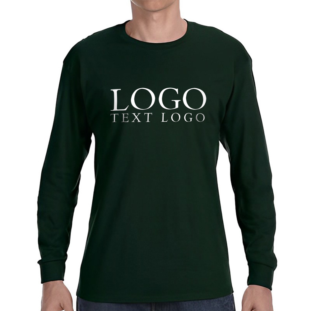 Marketing Gildan Heavy Cotton Long Sleeve T-Shirt Forest Green With Logo
