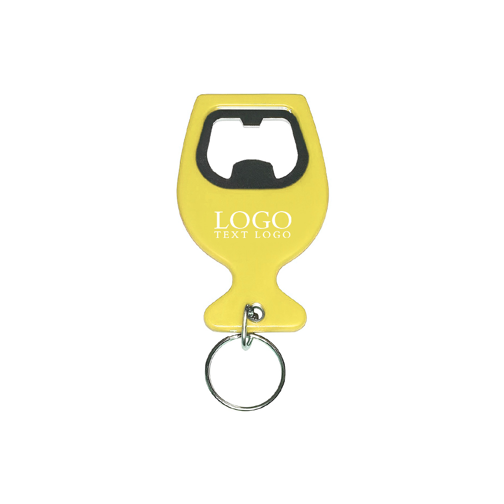 Yellow Wine Cup Shape Aluminum Bottle Opener Keychain With Logo
