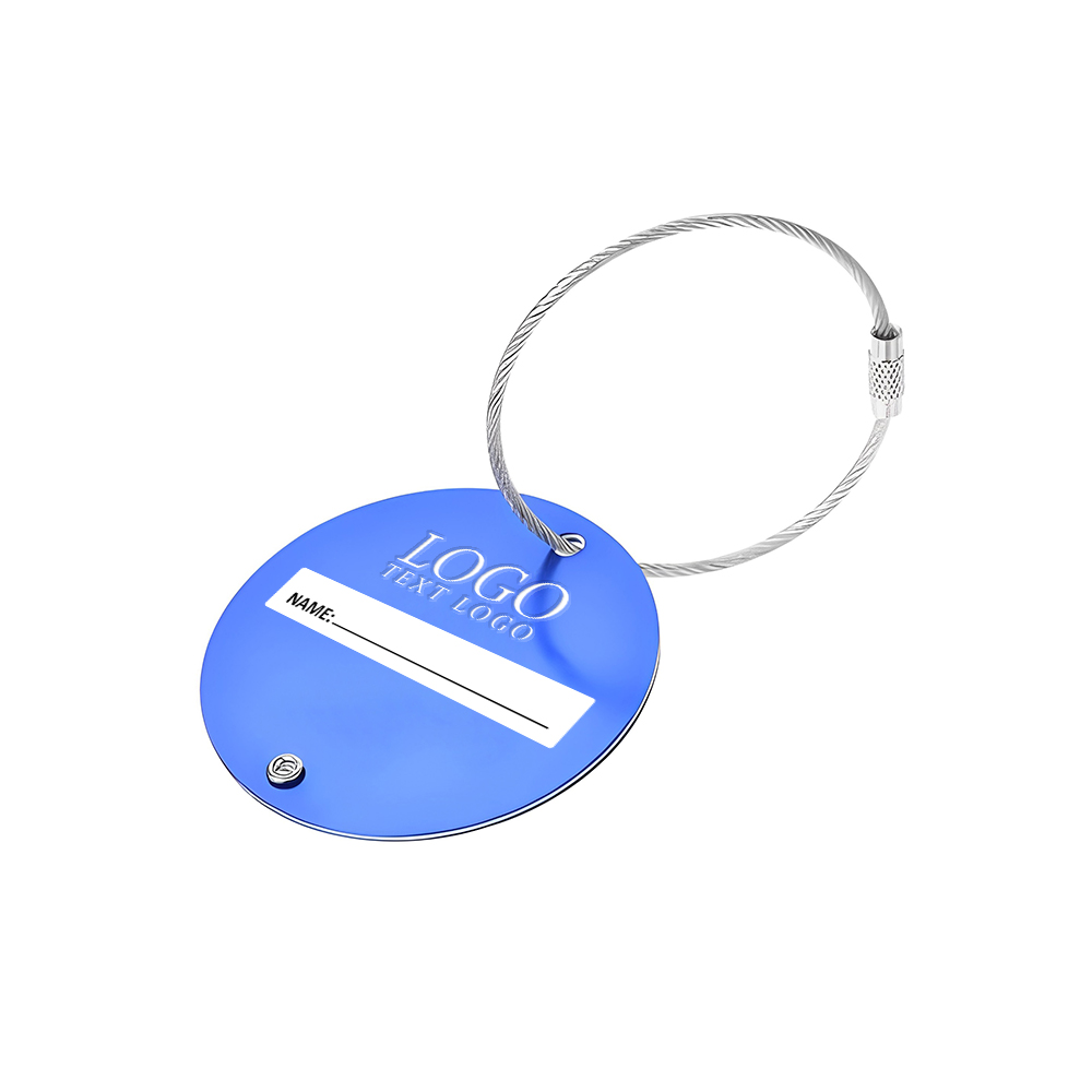 Round Metal Travel Luggage Tags For Suitcases Blue Back With Logo