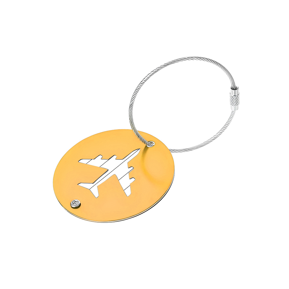 Round Metal Travel Luggage Tags For Suitcases Yellow Front