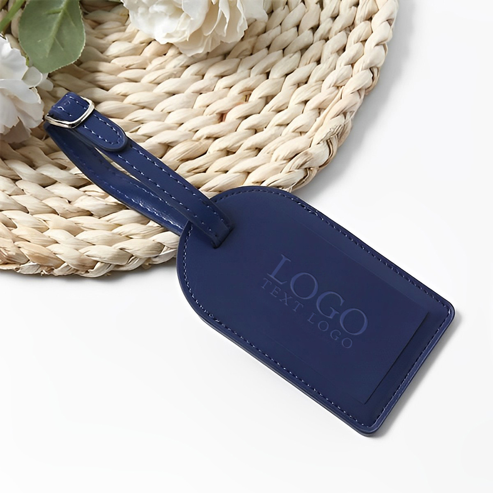 Custom PU Luggage Tag Case Navy Blue With Embossed Logo