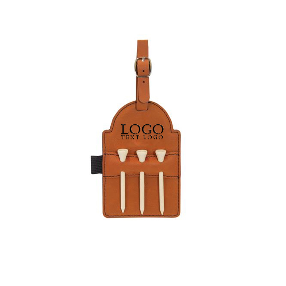 Leatherette Golf Bag Tag Brown With Logo