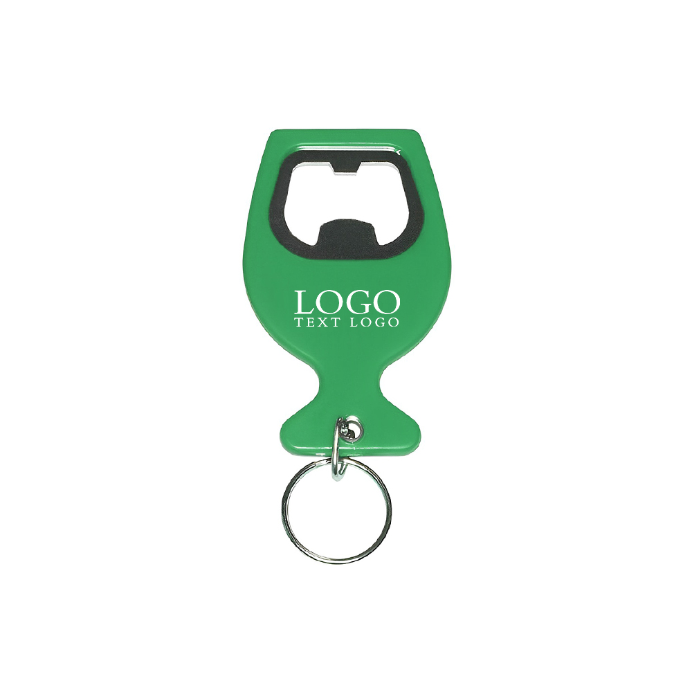 Green Wine Cup Shape Aluminum Bottle Opener Keychain With Logo