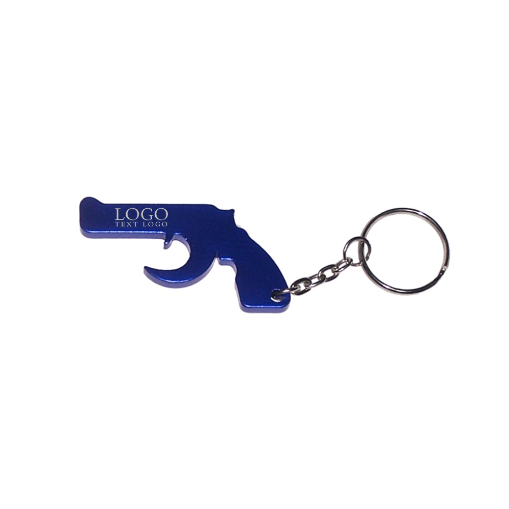 Gun Shape Bottle Opener Keychain Metallic Blue With Logo