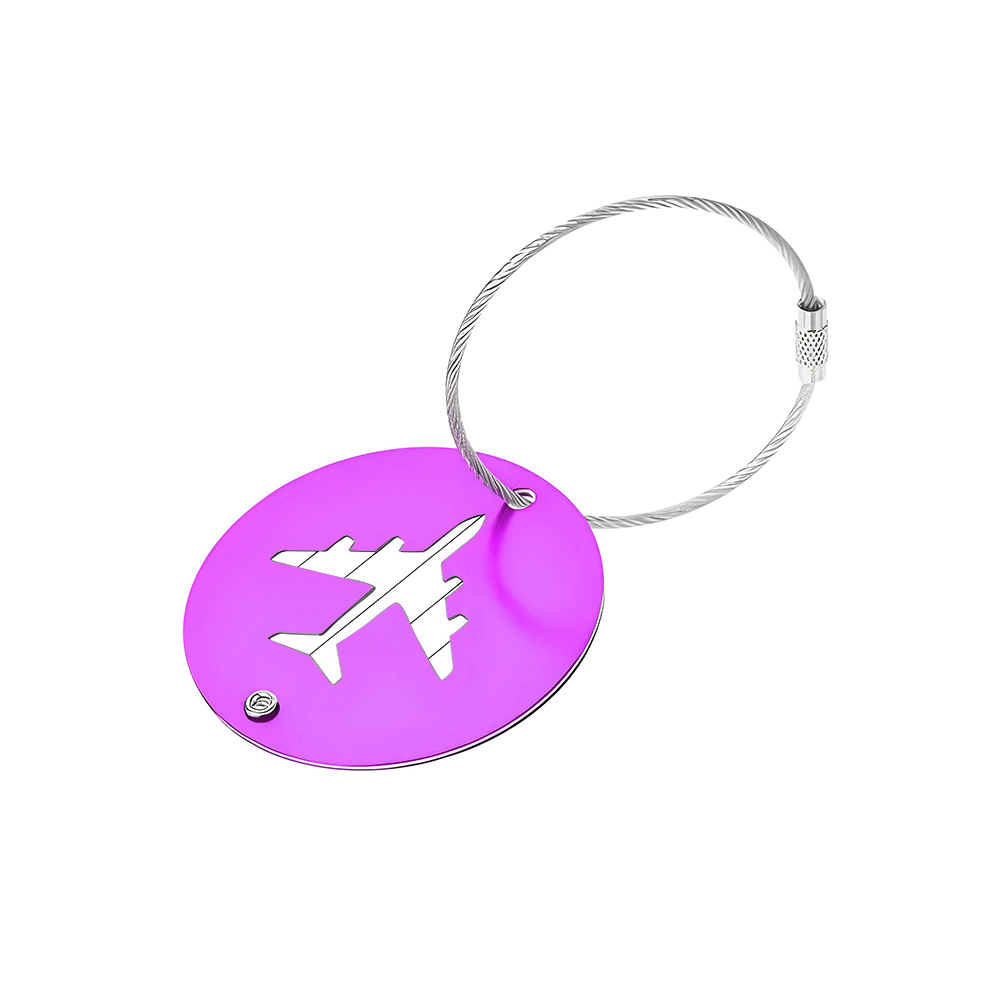 Round Metal Travel Luggage Tags For Suitcases Purple Front