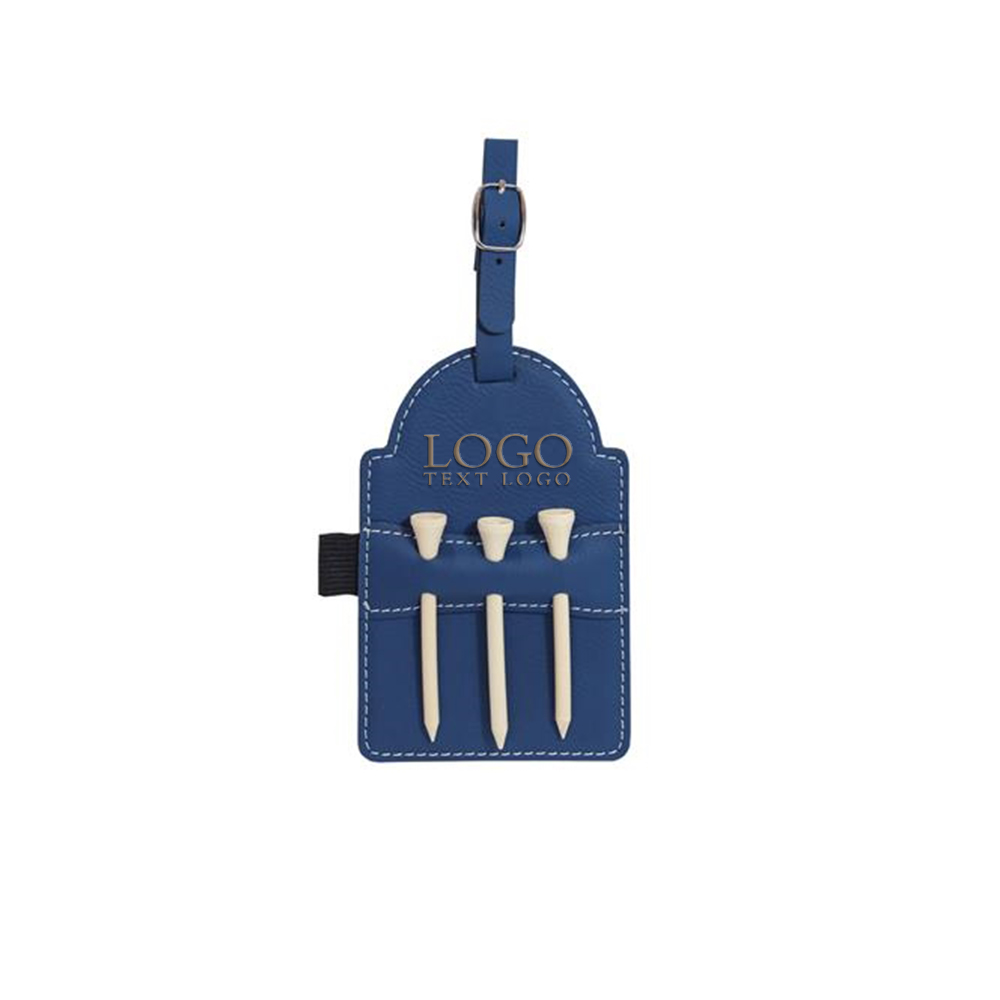 Leatherette Golf Bag Tag Blue With Logo