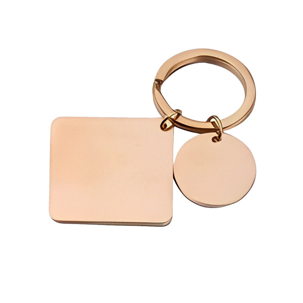 Stainless Steel Square Disc Key Chain RoseGold