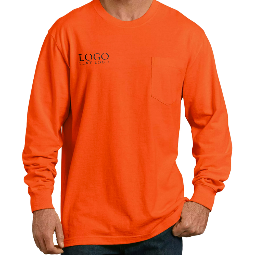 Orange Custom Long Sleeve T-Shirt with 100% Preshrunk Cotton With Logo