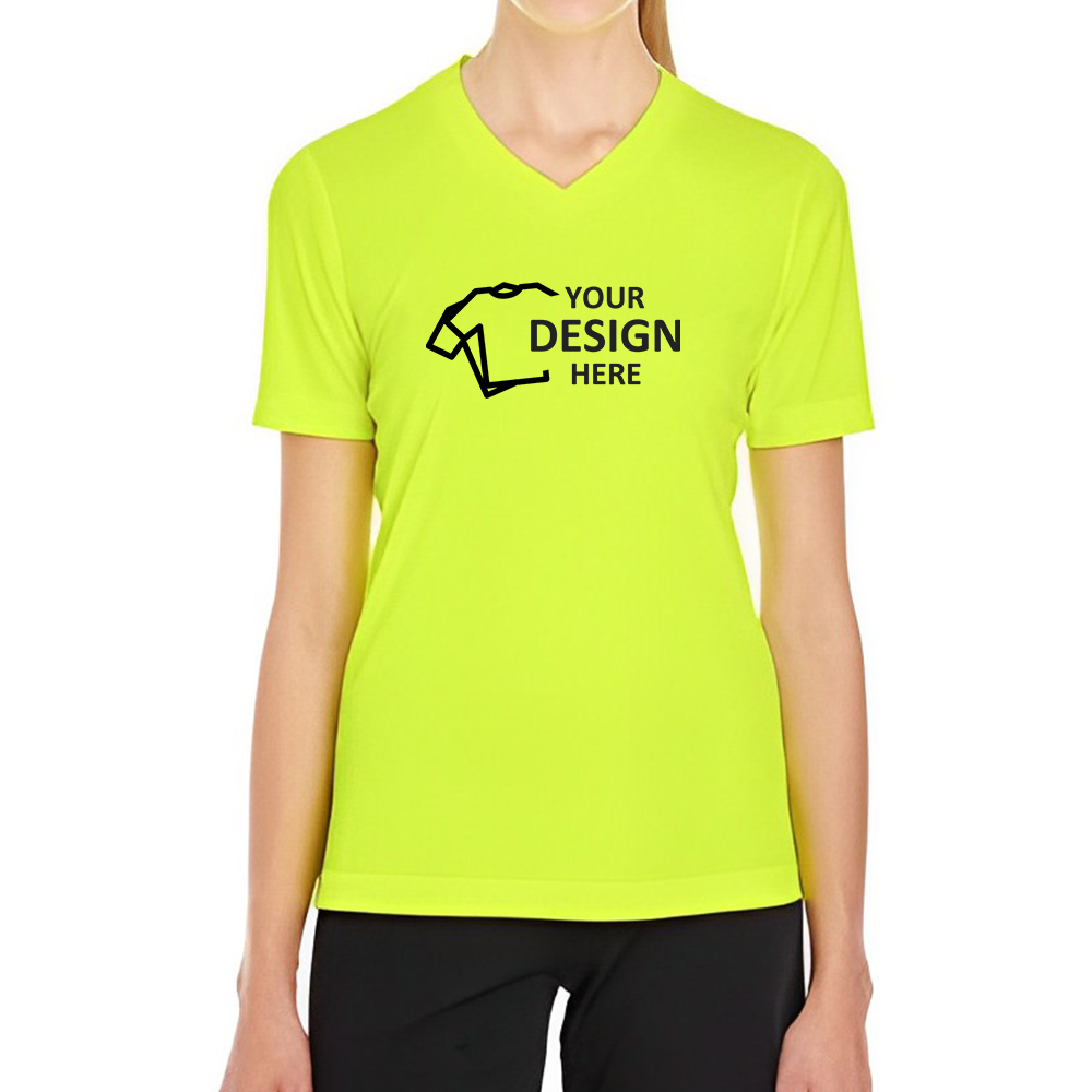 Team 365 Ladies' Zone Performance V-Neck T-Shirt Safety Yellow With Logo