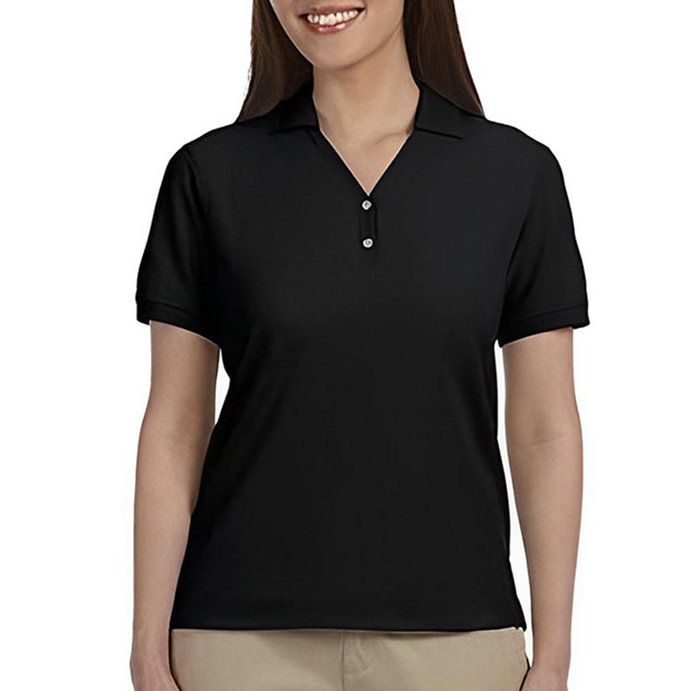 Devon & Jones Ladies' Y-Collar Short-Sleeve Polo Shirt Black Front