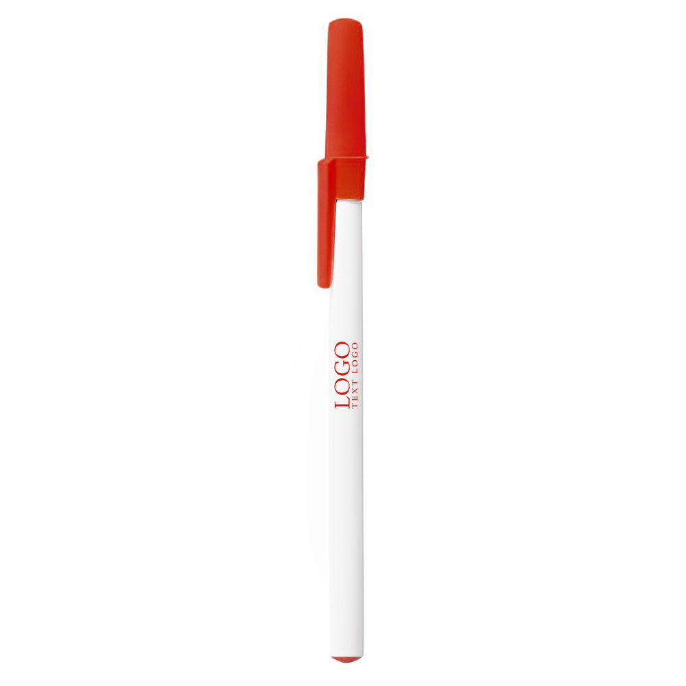 Red Promotional Ballpoint Pen with Colored Cap And Accent With Logo
