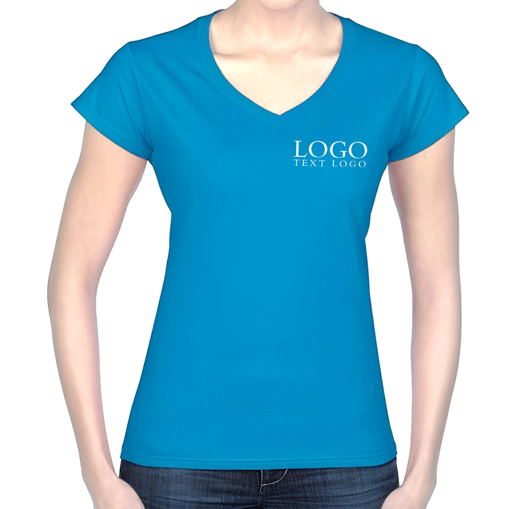 Blue Personalized Softstyle Ladies V-Neck T-Shirt With Logo