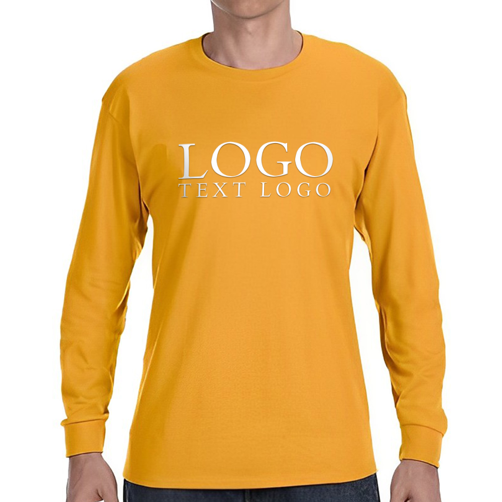 Marketing Gildan Heavy Cotton Long Sleeve T-Shirt Gold With Logo