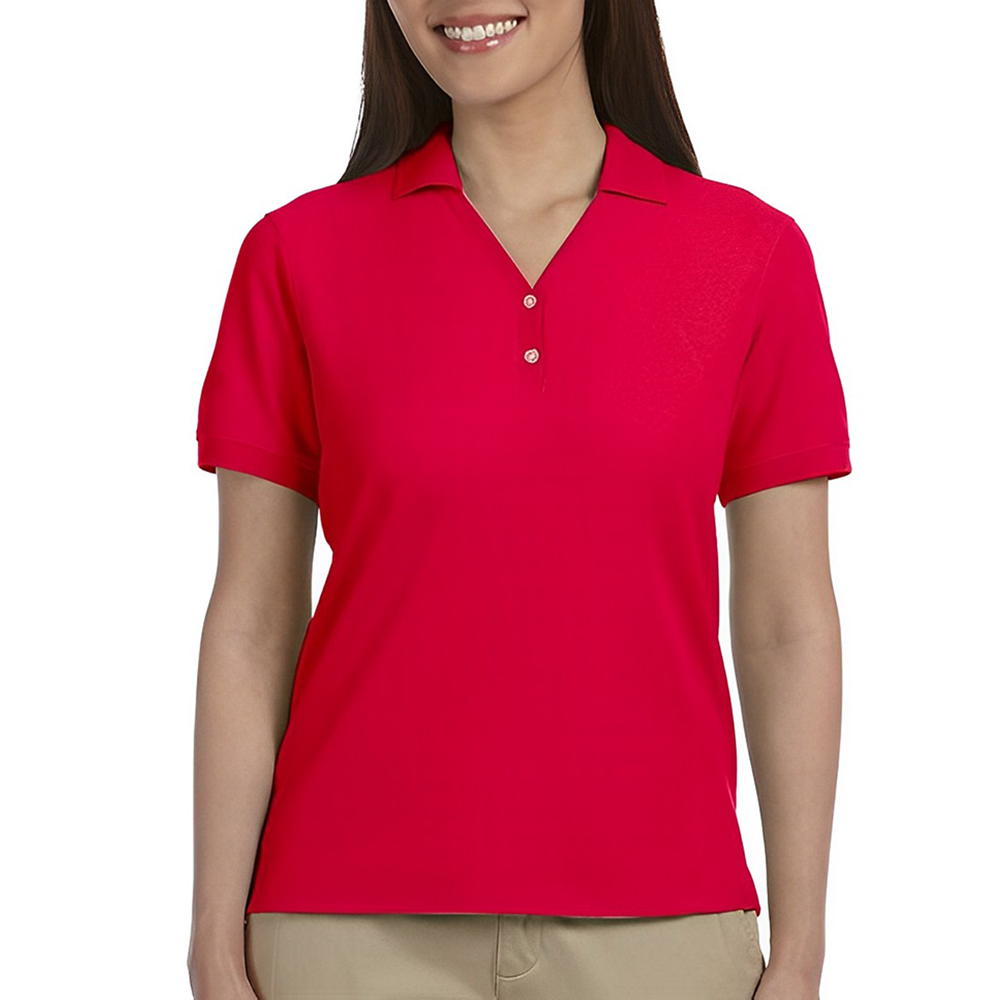 Devon & Jones Ladies' Y-Collar Short-Sleeve Polo Shirt Red Front