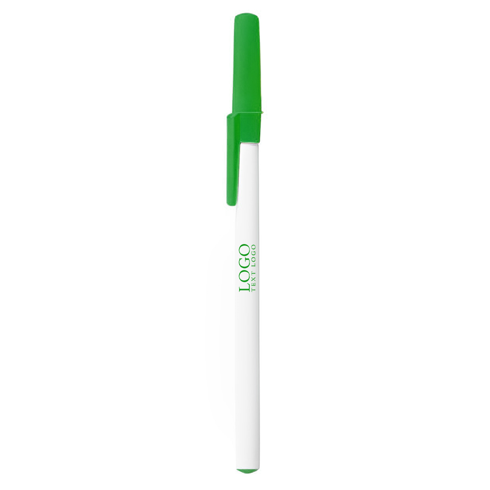 Green Promotional Ballpoint Pen with Colored Cap And Accent With Logo