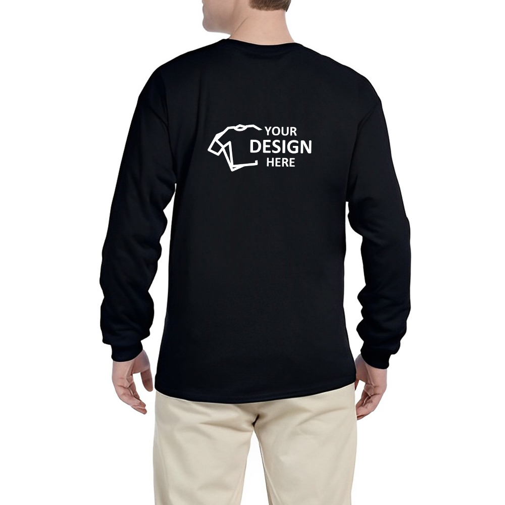 Fruit of The Loom HD Cotton Adult Long Sleeve T-Shirt Black With Logo On Back
